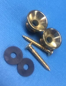 2 Gitarre Bass Gold Metall Ende Pin Gurt Knöpfe Schlösser Gummi Kissen Schrauben - Bild 1 von 2