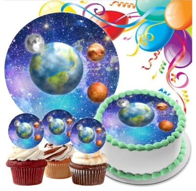 Erde Planeten Tortenaufleger Muffin Party Deko Geburtstag Universum Weltall Mars - Bild 1 von 4