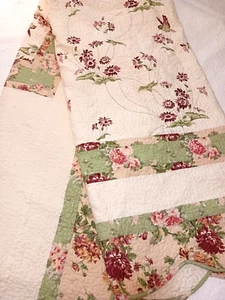 Pretty King Patchwork Quilt Rose Pink & Spring Green Flowers Embroidered Birds - Picture 1 of 20