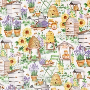 100% Cotton - Michael Miller, Busy Bee Farm - Bee Culture, Rustic Garden Flowers - Picture 1 of 7