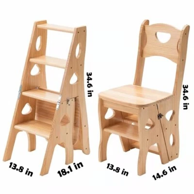 Step Stool Chair, ladder and the chair convertible, 3-Step, portable, solid wood - Image 1 of 4