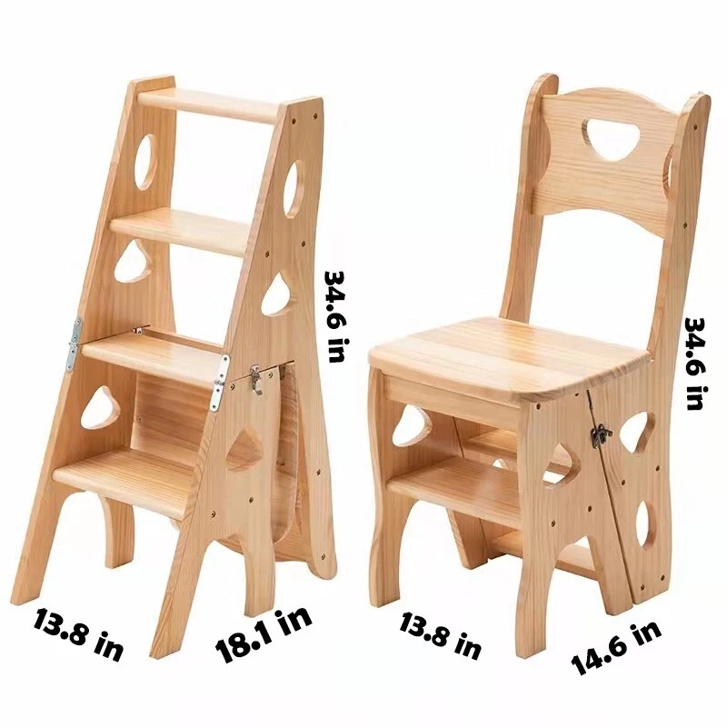 Step Stool Chair, ladder and the chair convertible, 3-Step, portable, solid wood - Image 1 of 4