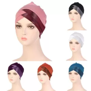 Women Muslim Stretch Hair Loss Turban Hat Chemo Cap Hijab Cap Beanie Hat - Picture 1 of 19