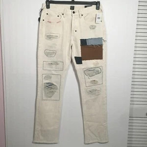 NEW PRPS Demon 34W Slim Fit Mid Rise Jeans White Denim Patches - Picture 1 of 12