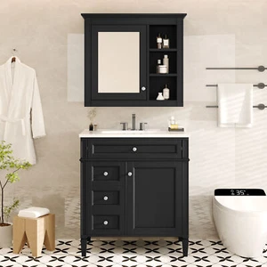 30"Bathroom Vanity w/Top Sink,Modern Bathroom Storage Cabinet w/2 Drawers and a - Picture 1 of 13