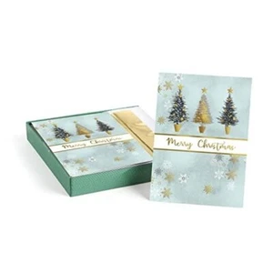 Masterpiece Christmas Gold Foil Holiday Cards / 16 Boxed Winter Tree Trio - Picture 1 of 7