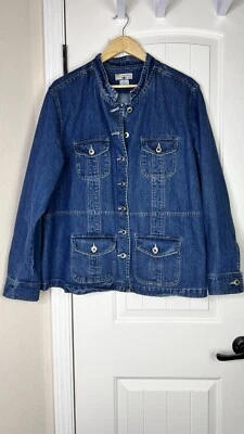 Chaqueta Denim Caribbean Joe Mujer Talla 2X Azul Abotonada Cuello Simulado Capas Foto 1 de 4