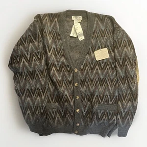 NWT Vintage Tricots St. Raphael Wool Sweater Knit Cardigan Zigzag Design Size L - Picture 1 of 15