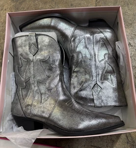 (Talla 10M) Botas plateadas jersey sin clasificación metálicas vaquero brillante western para mujer - Imagen 1 de 6