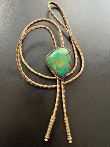 Joe H. Quintana Bolo Tie Turquoise Cochiti Sterling Silver Native Jewelry JAPAN  - Picture 1 of 9
