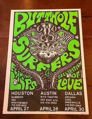 Butthole Surfers Flaming Lips Frank Kozik Signed Poster Texas 1988 - Image 1 of 4