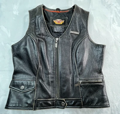 Chaleco de cuero Harley Davidson para mujer L estilo Panhead negro envejecido Foto 1 de 4
