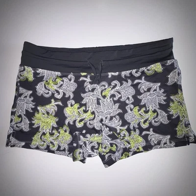 Athleta Gray & White Floral Swim Shorts Swimsuit Bottom Size Large Back Pocket - Image 1 of 4