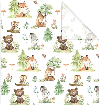 6 Sheets Woodland Animal Wrapping Paper -Not Roll- Watercolor Forest Jungle Anim - Image 1 of 4