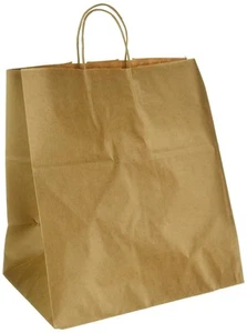 Brown Takeout Paper Bag with Handles. 14x10x15.Brown Paper Bag. Pack of 25count - Picture 1 of 2