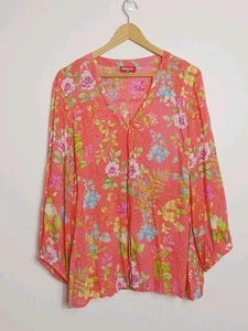 Ruby Yaya Coral Pink Floral Viscose Blouse Top  Size XL Like New - Picture 1 of 8