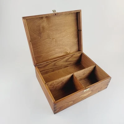 WOODEN BOX WITH THREE COMPARTMENTS - UNPAINTED - Image 1 of 4