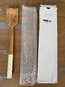 MacKenzie Childs  Parchment Check Olivewood & Enamel  Pan Paddle Scraper New In - Picture 1 of 4
