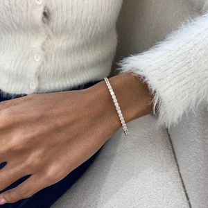 Diamond Bracelet Tennis Bangle Round F Half Eternity Labcreated 14K Yellow Gold - Picture 1 of 4