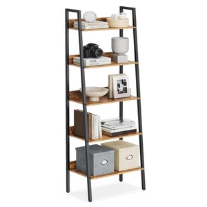 5-Tier Narrow Bookshelf Ladder Shelf for Home Office Living Room Rustic Brown - Picture 1 of 8
