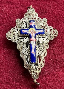 Antique Victorian German Sterling Silver Filigree & Enamel Christianity Cross - Picture 1 of 5