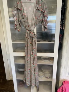 Leona Edmiston 3/4 sleeve belted Maxi long jersey dress Stretch Size 3 14 L - Picture 1 of 4