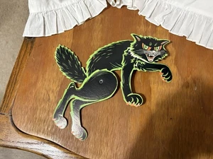 Gato negro articulado vintage que brilla en la oscuridad Halloween 9" Beistle - Imagen 1 de 3