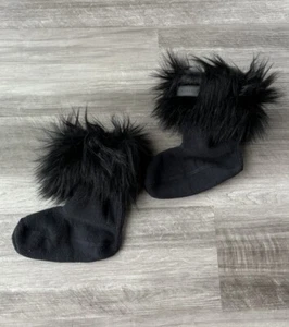 Hunter Black Faux Fur Youth Boot Socks Size M New - Picture 1 of 4
