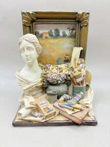 Vintage Figi Decortaive Resin Bookend Picture Frame Artist Bust Paintbrushes - Picture 1 of 15