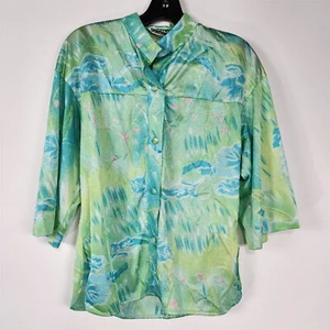 Blusa Top Vintage Años 60 Napili Hecha en Hawaii Azul Verde Botón Delantero - Imagen 1 de 6