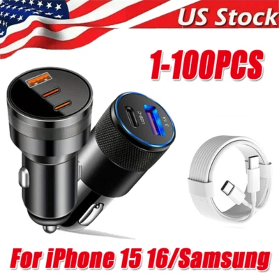 Dual USB PD Type-C Car Charger 30W Fast Adapter iPhone 16 15 14 13 11Pro Max lot - Image 1 of 4