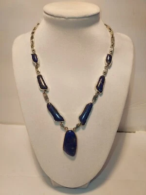 VINTAGE~Prata Esterlina~**COLAR LÁPIS-LAZÚLI COM GOTA**~15" + 1,5" EX~57 Gramas - Imagem 1 de 4