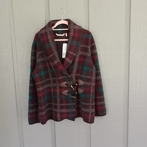 Soft Surroundings Aspen Plaid Sweater Coat Size L Women Long Sleeve Wool Blend - Picture 1 of 10
