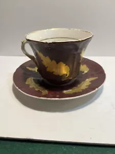 Old Paris Porcelain Hand Painted Leaf & Gold Large Coffee Cup & Saucer c 1840 - Picture 1 of 5