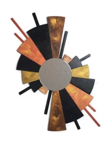 Contemporary Abstract Fan Mirror, Wood Metal Wall Decor wall sculpture 50X28 - Picture 1 of 14