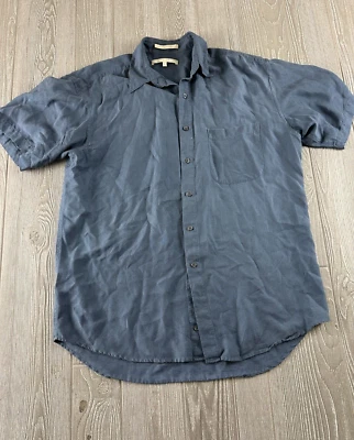 Perry Ellis 100% Silk Shirt Men's Size Medium Button Up Striped Short Sleeve  - Image 1 of 4