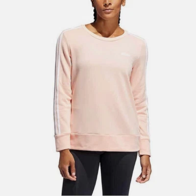 ADIDAS WOMEN'S 3 STRIPE PULLOVER SWEATER (PEACH PINK/WHITE L)NWD - Image 1 of 2