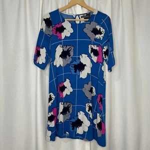 Mister Zimi Blue Delhi Check Floral Print Dress Size 10 Flare Frill Sleeve Boho - Picture 1 of 14