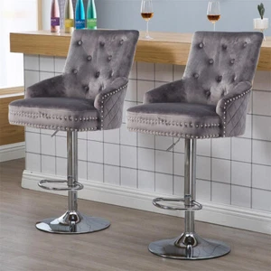 Bar Stool Height Adjustable Velvet 360° Swivel Bar Chair Kitchen Dining Chairs - Picture 1 of 16
