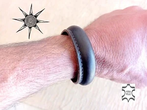 BRACCIALE POLSINO PELLE CUOIO UOMO DONNA ARTIGIANALE! "Fat" - Picture 1 of 13