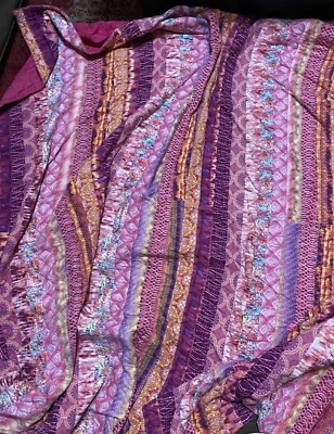 Manta acolchada Kantha vintage hecha a mano rosa a rayas estampado boho algodón Foto 1 de 4