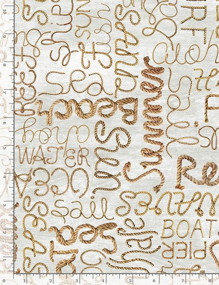 Nautical Fabric - Welcome Beach Rope Words Natural - Timeless Treasures YARD - Image 1 of 1