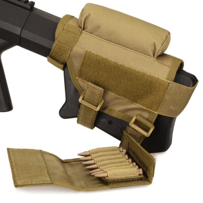 Tactical Buttstock Rifle Cheek Rest Pouch Riser Pad Cartridges Holder Carrier - Image 1 of 4