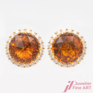 Pendientes 18K Oro Amarillo 2 Citrino Diamantes Brillantes Producto Nuevo - Imagen 1 de 3