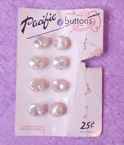 Vintage Pacific White Pearlescent Buttons with Shank 3/8 Inch Japan Set of 10
