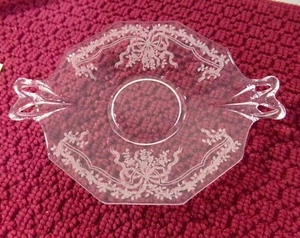 Vintage Fostoria JUNE Depression Glass Sliced LEMON Plate Ribbon & Bow Handles - Picture 1 of 3