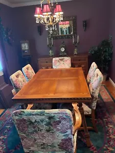 Beautiful Wood Dining Room Set - Rom Weber Oak table, chairs, buffet and hutch - Picture 1 of 16