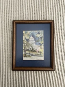 Vintage Capital Building Watercolor Painting With Frame - Picture 1 of 1