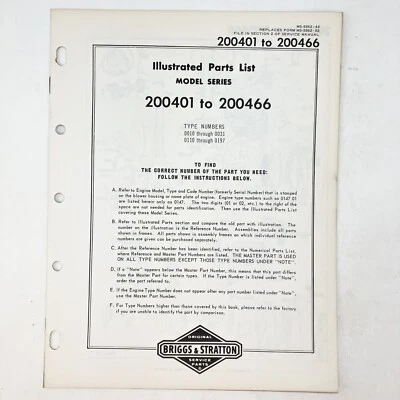 Vtg 1973 Briggs & Stratton 200401-200466 Illustrated Parts List - Image 1 of 2