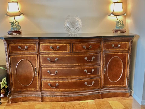 Beautiful Antique Marble Top Credenza Buffet Table Duncan Phyfe Style Cover